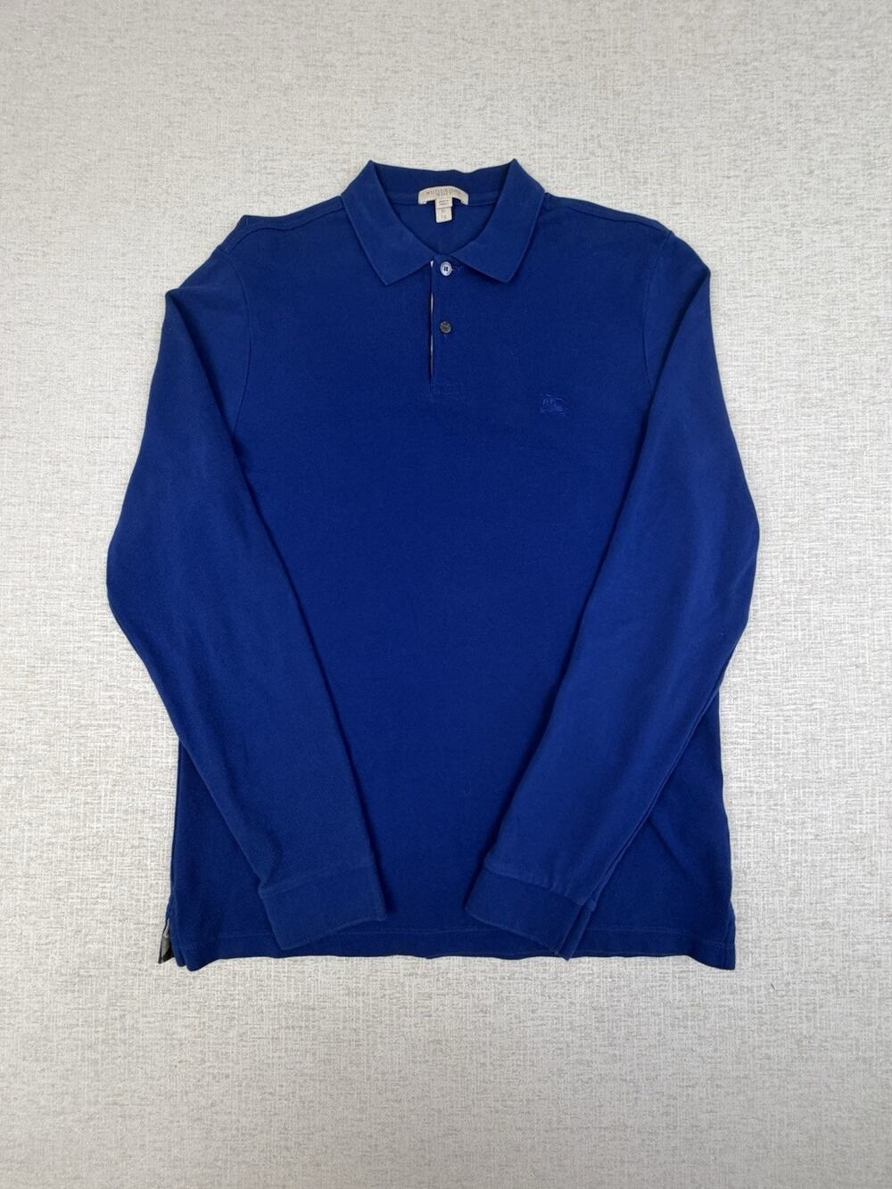 Burberry Brit XL Long Sleeve Polo Shirt Blue Cotton Nova Check Equestrian